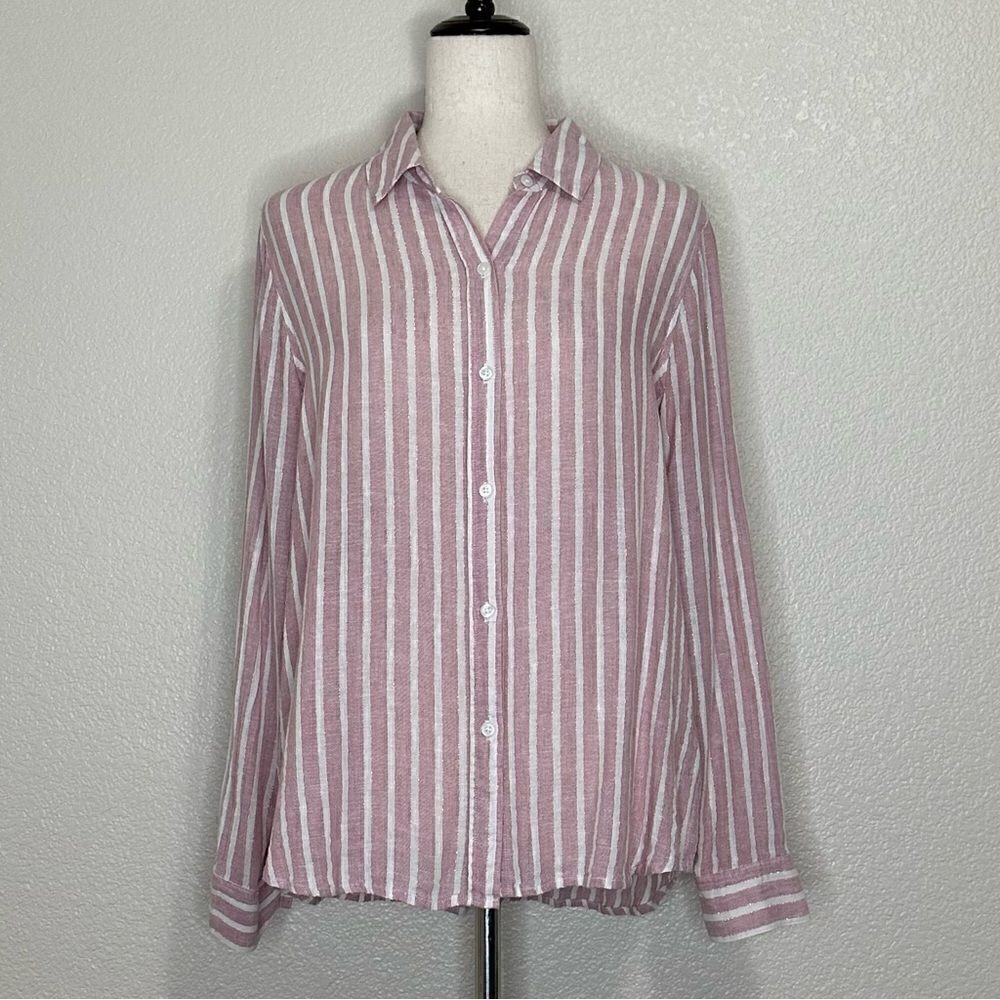 Rails Linen Blend Sydney Stripe Button Down Shirt, Sz Small